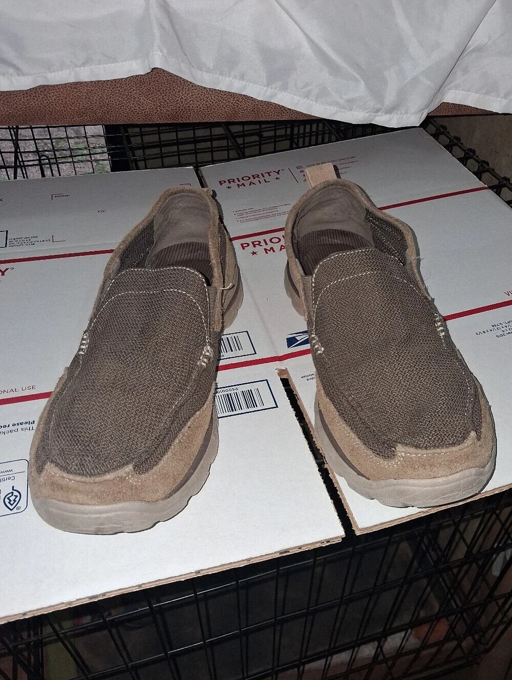 Skechers Relaxed Fit Memory Foam Men's Brown Canvas & Suede Slip-On Loafers
